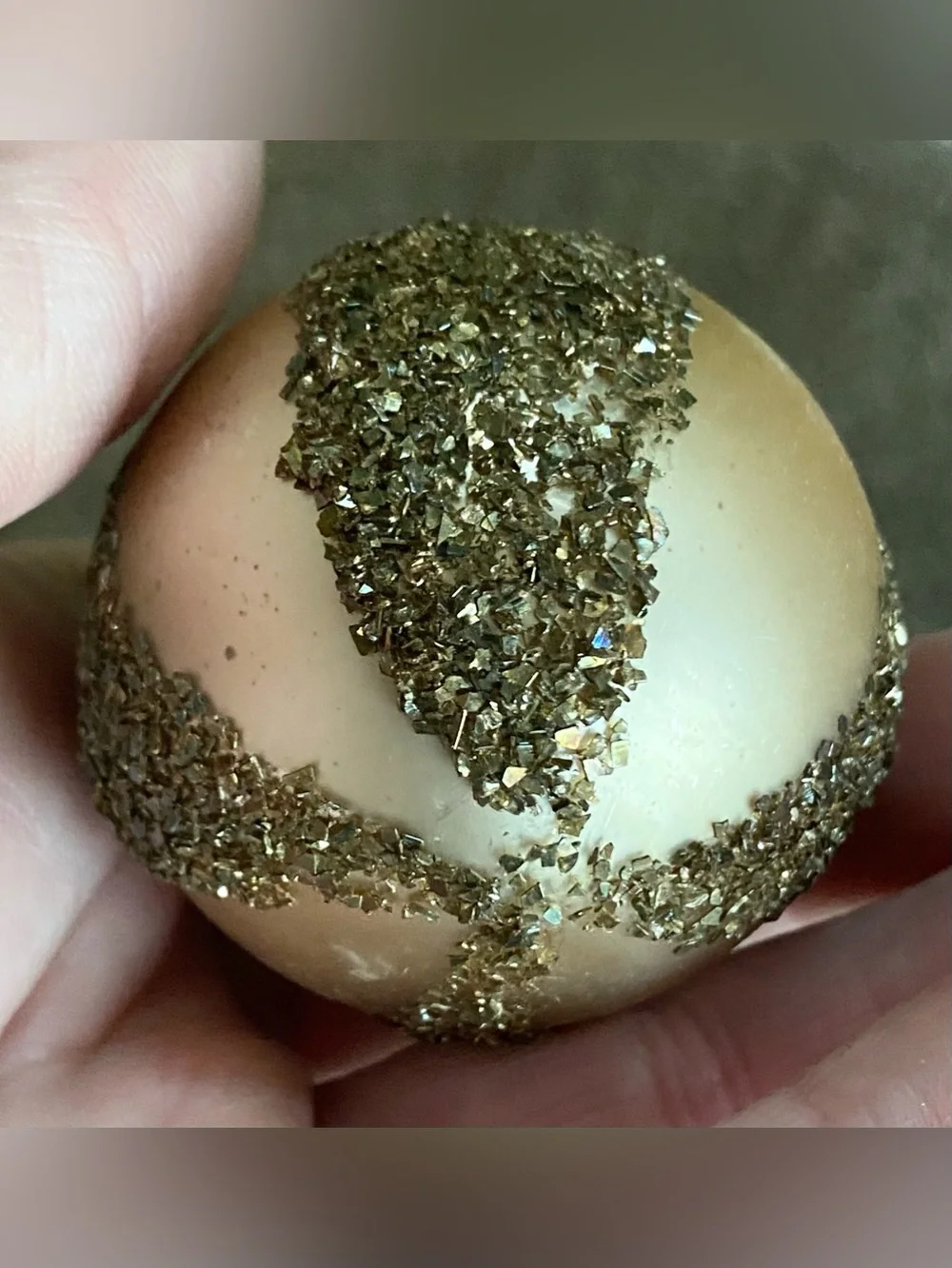 Vintage Rauch Blown Glass Christmas Ornament Champagne Gold Mica Glitter
